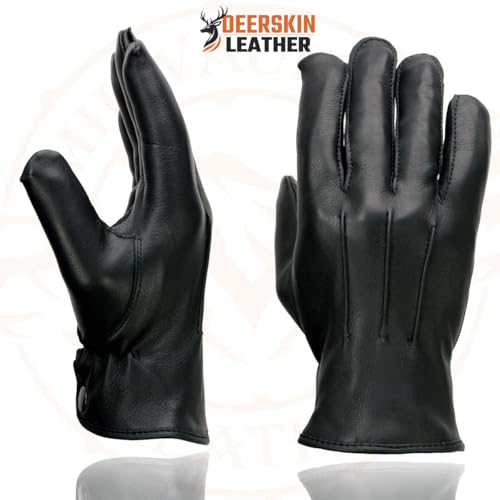 Milwaukee Leather SH875 Men's Thermal Lined USA Deerskin Black Leather Motorcycle Gloves w/Snap Wrist Closure
