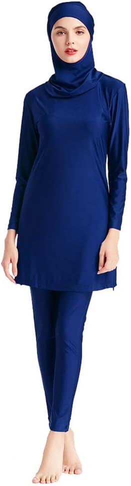 ODIZLI Women Modest Muslim Swimsuit Full Coverage Swimwear Islamic Hijab Swimming Burkini Swim Suit Solid Color