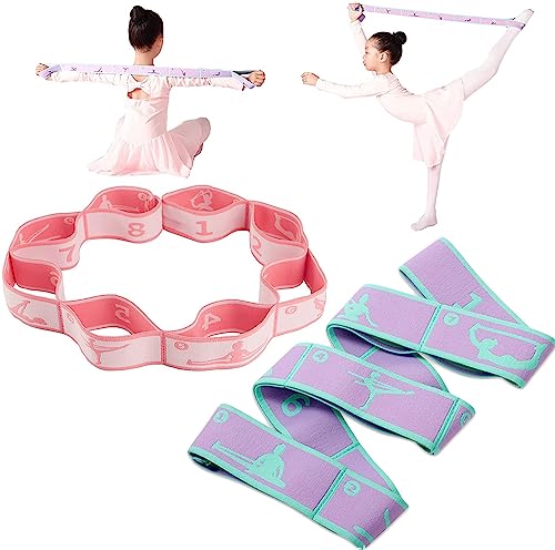 Stretch Straps with Loops for Exercise, 2 Pcs Yoga Stretch Straps for Kids, Elastic Stretching Straps 8 Loops Leg Stretche...