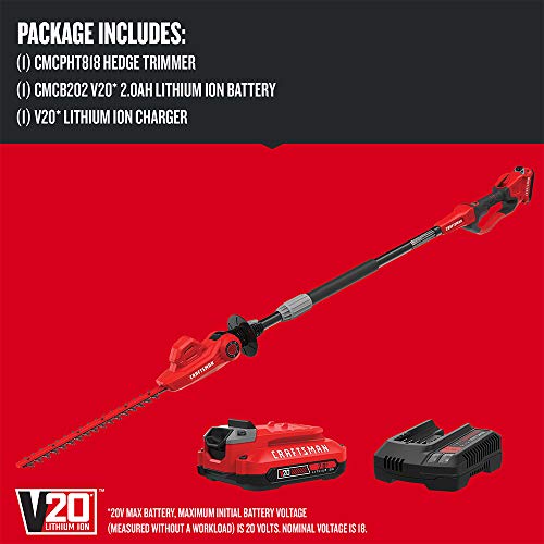 CRAFTSMAN V20 Pole Hedge Trimmer Cordless, 18-Inch, Battery and Charger Included Hedge Trimmer with Extension Pole, Up to ...