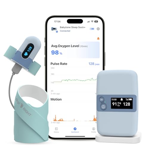 Babytone Baby Sleep Monitor with Base Station- Smart Sleep Sock, Tracking Heart Rate and Movement, Wearable Baby Foot Moni...