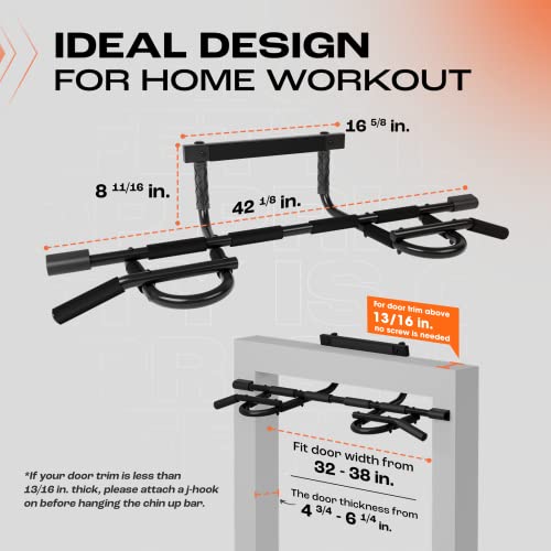 Yes4All Heavy Duty Wall Mounted Pull Up Bar, Over Door Pull Up Bar for Doorway, Multi Grip Chin Up Bar, Sturdy Strength Tr...