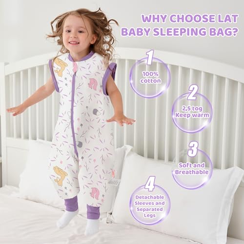 LAT Baby Sleep Bag with Feet Winter,3 Way Zip Wearable Blanket,Warm Sack for Toddler 2.5 TOG-Sleepsuit Removable Sleeves