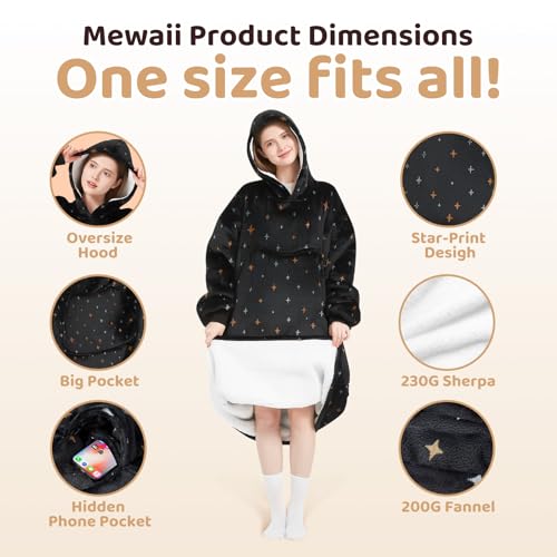 Mewaii Wearable Blanket Hoodie for Adults, Warm Sherpa & Soft Flannel Long Sweatshirt with Giant Pocket, Cozy Gifts for Women