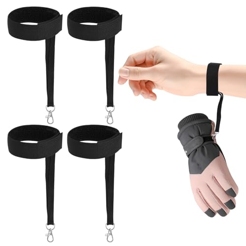 CYUXING 4Pcs Sports Winter Ski Gloves Elastic Wrist Strap, Snowboarding Accessories for Men, Safety Straps Supplies with K...