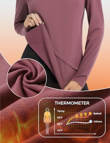 baleaf Women's Thermal Tops Long Sleeve Fleece Running Shirts Thumbhole Cold Weather Winter Gear Workout Base Layer