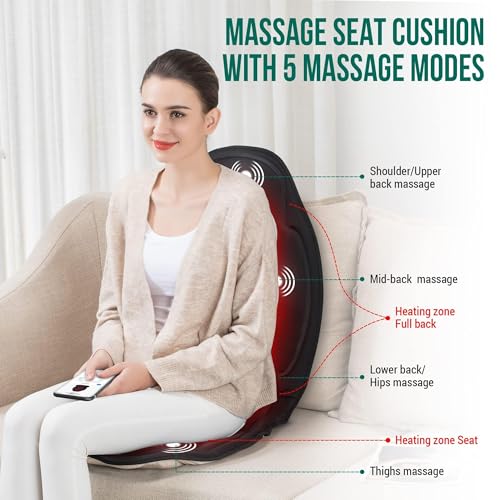Snailax Vibration Back Massager with Heat, Massage Seat Cushion with 6 Vibrating Motors and 2 Heat Levels, Massage Chair P...
