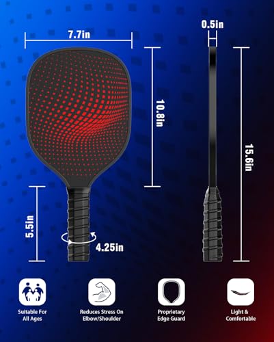 8-Pack Pickleball Paddles Set - Wooden Rackets with Fiberglass Surface & Polypropylene Honeycomb Core, Includes 2 Portable...