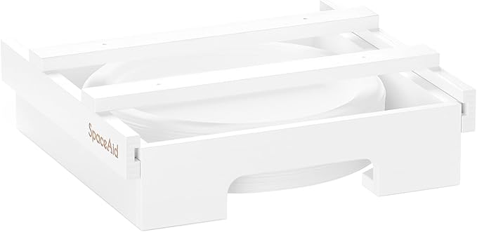 SpaceAid 10-inch Paper Plate Dispenser (Need 11.3 Inches Deep Cabinet Space) Under Cabinet Bamboo Plates Holder, Kitchen Vertical Dipensers Caddy, White