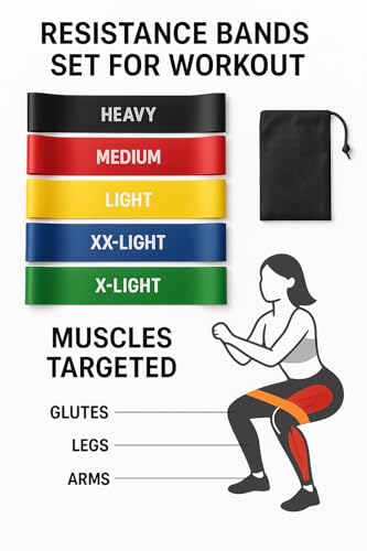 Resistance Bands Set for Workout – 5 Pack Durable Loop Exercise Bands for Strength Training, Physical Therapy, Yoga, Pilat...