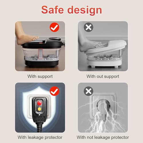 GEHONA Collapsible Foot Spa Bath with Heat,Foot Massager with Two Side Supports,Leakage Protector,Temperature Control,Bubb...