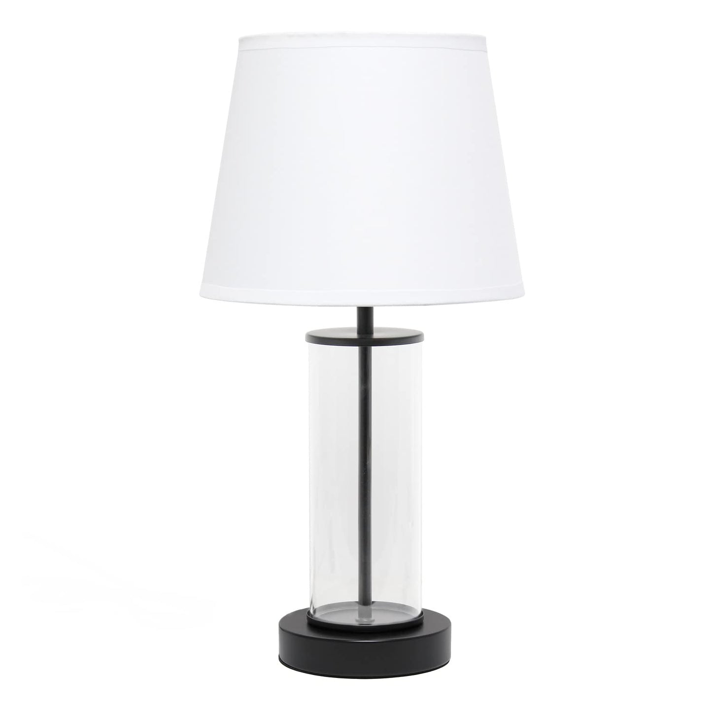 Simple Designs LT2081-BOW Modern Coastal Bedside Table Lamp, 8.66inL x 8.66inW x 16.93inH, Black Base, White Shade, Glass