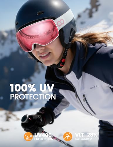 Lamicall Ski Goggles with 3X Anti-Fog - 100% UV Protection, OTG, Gifts for Skiing, Snowboard, Snowmobile, Men, Women