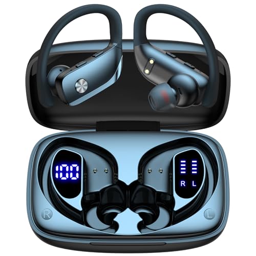 bmani Ear Buds Wireless Earbuds Bluetooth Headphones with 80H Playtime LED Display Case, Over-Ear Hook with Mic, Stereo So...