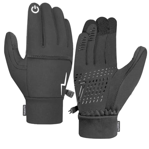 YukiniYa Kids Winter Bike Gloves Warm Water Resistant Anti Slip for Boys Youth 3-15 Years Cycling with Reflective Strip Black