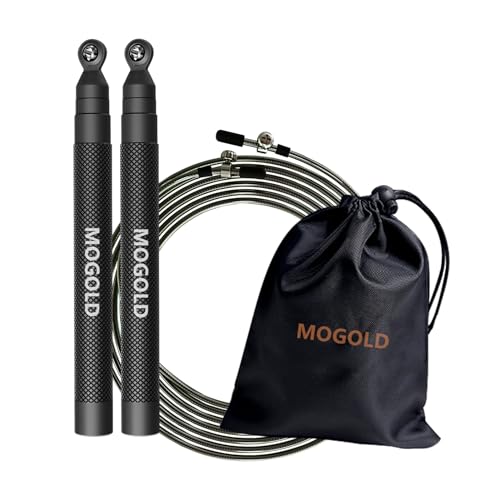 Mogold speed jump rope incl. 2 PVC Steel Cables 2.0mm/3.0mm| Ideal for Crossfit, Fitness, Boxing and Easy Double Under | M...