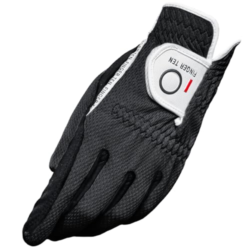 FINGER TEN Men’s Golf Glove Left Hand Right Handed Golfer Rain Grip 1 Pack, Durable Fit for Hot Wet All Weather Small Medi...