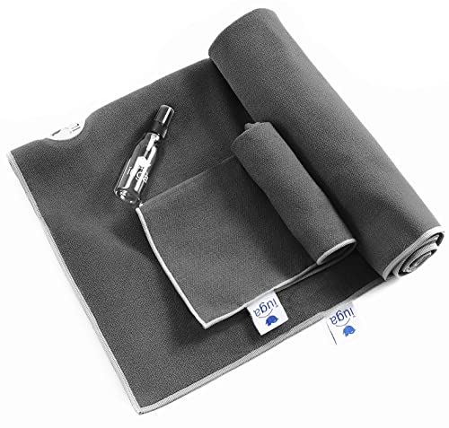 IUGA Yoga Towel for Hot Yoga Non Slip Extra Thick Yoga Mat Towel + Hand Towel 2in1 Set with Corner Pockets Super Absorbent...