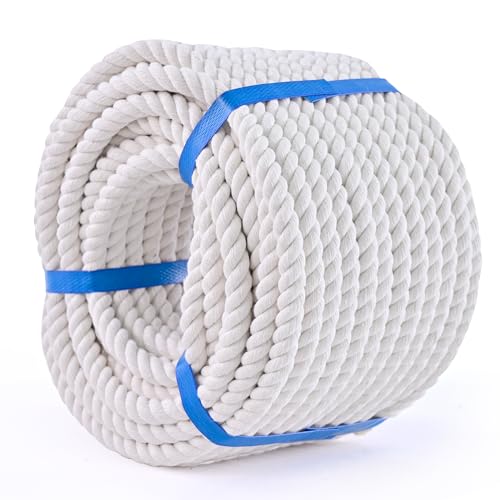 White Cotton Rope 1/2in × 50ft Natural Twisted,Available as Used for Tug of War, Navigation, Fitness and Making Handicraft...