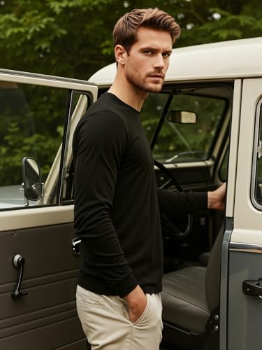 X-thud Men Long Sleeve Crew Neck Shirts Casual Pullover Underwear Tops Slim Fit Thermal Undershirt Base Layer