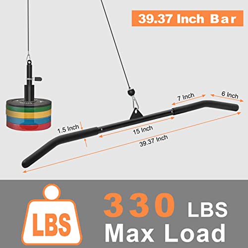 SERTT 39.37 Inch LAT Pulldown Bar Attachment for Pulley Cable Machine, Curl Tricep Press Down Bar with Rubber Handle, LAT ...
