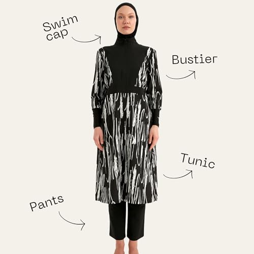 4-Piece Modest Swimsuit for Women | Includes Tunic, Leggings, Swim Cap, and Inner Top Water-Repellent & Quick-Drying Fabric