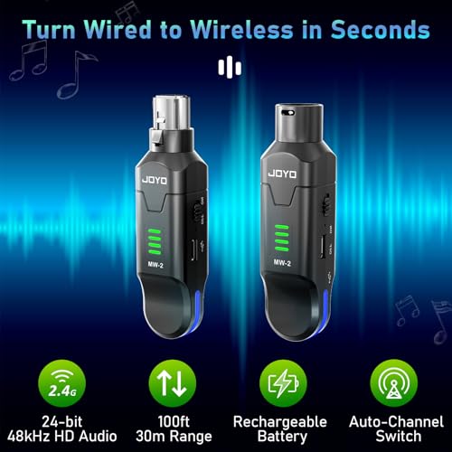 JOYO 2.4GHz Wireless Microphone System 4-Channel XLR Transmitter & Receiver Dynamic/Phantom-Powered Condenser Mics Adapter...