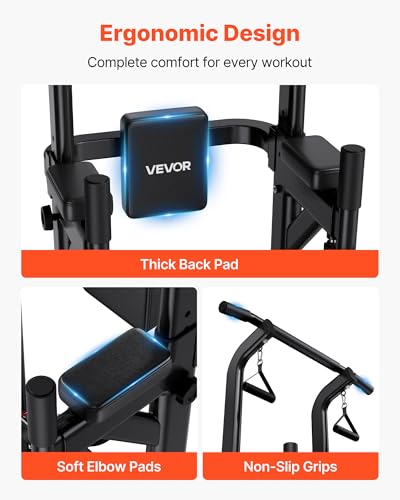 VEVOR Pull Up Bar, 330 LBS Power Tower Dip Station, Workout Dip Station with H-Shaped Stable Base & Back Pad, Adjustable 1...
