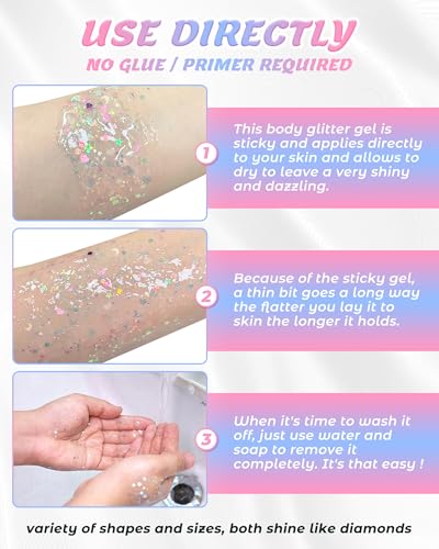 SUMEITANG 6 Pcs Clear White Face Body Glitter Gel，Holographic Chunky Sequins Body Glitter Paint for Party Singer Concerts ...
