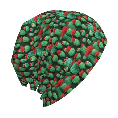 Many Small Cactus Art Print Soft Beanie Hat for Men Women Warm Fashion Cap for Jogging Cycling Gift Outdoor Use Black