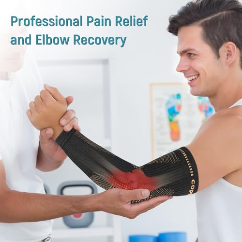 Vlela Copper Elbow Compression Sleeve - Tennis & Golfers Elbow Support Brace, Extends to Forearm for Complete Pain Relief,...