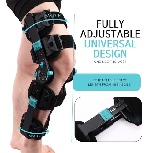 Hinged Rom Knee Brace, Adjustable Post Op Knee Immobilizer for Recovery Stabilization, ACL, MCL and PCL Injury, Medical Or...