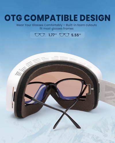 SNOWER Ski Goggles, Interchangeable Lens Anti-Fog Snow Goggles, UV Protection, OTG HD Snowboard Goggles for Men Women Adult
