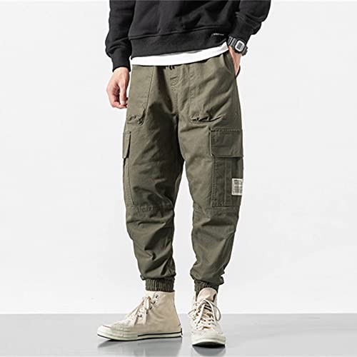 Men's Relaxed Fit Cargo Pants Joggers Sports Outdoor Lightweight Cotton Pants Trendy Drawstring Elastic Waist Baggy Trousers