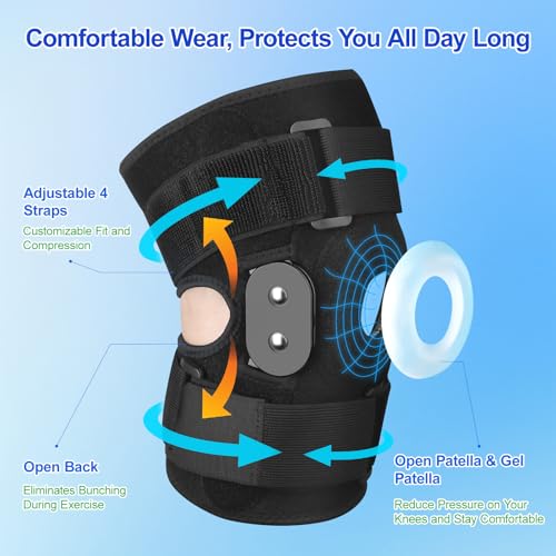 CHIYAN Hinged Knee Brace for Women Men, Open Patella Design with Dual Metal Side Stabilizers, Knee Immobilizer Support for...