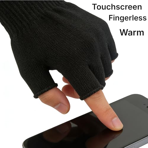 monochef Fingerless Gloves Half Finger Winter Warm Knit Thermal Working Running Biking Driving Typing Men Women Black