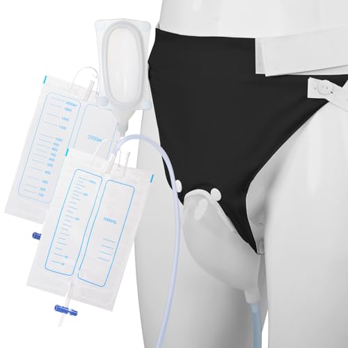 Wearable Urine Collector Set for Men with Silicone Urine Catching Cup Fixed Pants 1.2M Tube and 2 Urine Bags 1000ml Day Us...