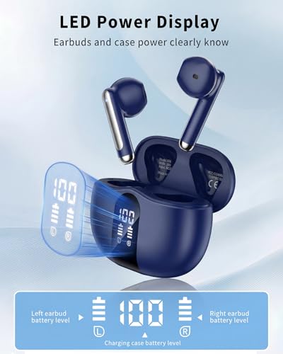 Wireless Earbuds, Bluetooth 5.4 Headphones HiFi Stereo, Ear Buds with 50H Playback, LED Display Wireless Earphones Clear C...