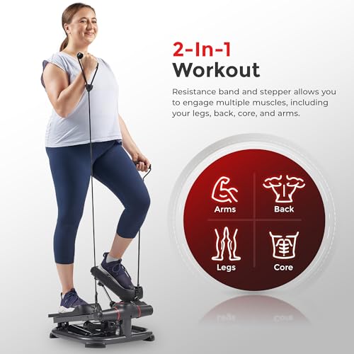 Sunny Health & Fitness 2-in-1 Premium Power Stepper with 400lbs Weight Capacity and Resistance Bands, Low-Impact Cardio, S...