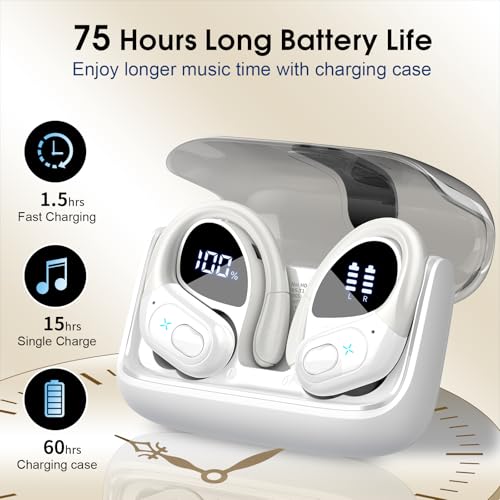 Wireless Earbuds 75hrs Bluetooth 5.4 Headphone Sport, 2026 Bluetooth Earbuds Stereo Deep Bass Over Ear Bud with Earhooks, ...