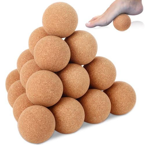 Seenelling 20 Pcs Cork Massage Ball 2.5 Inch Solid Hard Myofascial Release Yoga Ball for Back Foot Neck Pain Therapy Porta...