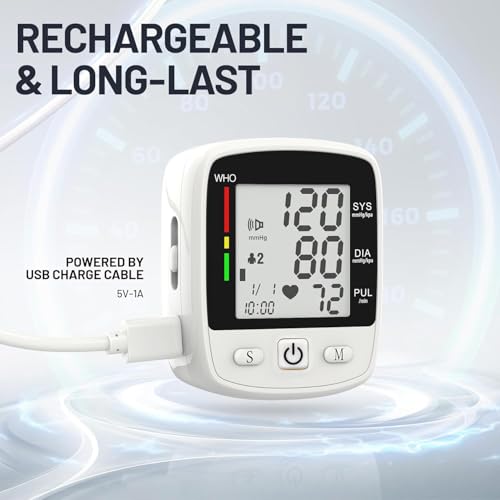 Blood Pressure Monitor Digital Wrist BP Machine Automatic Adjustable Cuff (5.3 to 7.7 in) with 2 Users 180 Memory Voice Br...