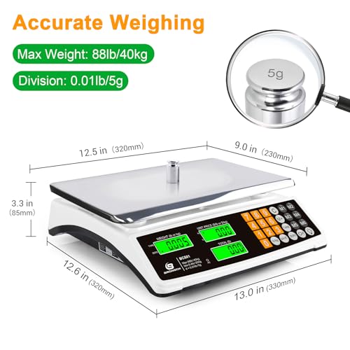 BROMECH Price Computing Scale 88lb/40kg Commercial Food Scale for Produce Meat Weighing, LCD Display and Green Bright Back...