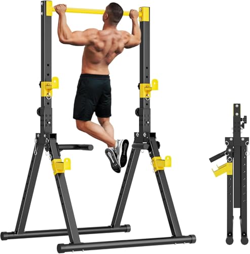 SogesHome Power Tower Dip Station Pull Up Bar for Home Gym, Adjustable & Foldable Multifunction Fitness Workout Station wi...