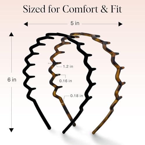 Kitsch Zig Zag Headbands for Women Non Slip – Fashion Accessories for Slicked Back Styles - Comfortable Comb Headband with...