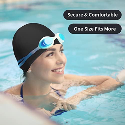 2pcs Cloth Swim Caps for Both Women & Men & Kids Fabric Durable Non-Waterproof Elastic Swimming Pool Cap Bathing Cap for L...