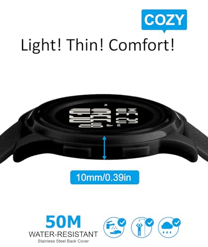 OLAZONE Digital Watches Men Ultra-Thin Minimalist Sports Waterproof with Wide-Angle Display Rubber Strap Wrist Watch for Men