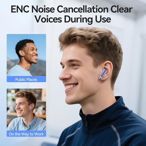 BHNYBWUL Wireless Earbuds, Bluetooth Headphones 5.4 Stereo 50 Hour Playback Ear Buds with LED Display and with ENC Noise C...