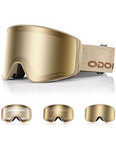 Odoland Photochromic Ski Goggles for Men Women Adult, Snow Snowboard Goggles with Pattern Strap for All Day Skiing Sports