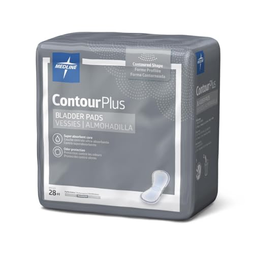 Medline ContourPlus Bladder Control Pads, Maximum Absorbency, 6.5 x 13.5 Inches, Bag of 28